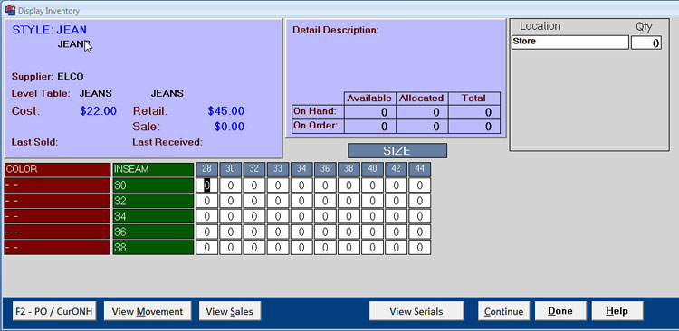Apparel Matrix Inventory